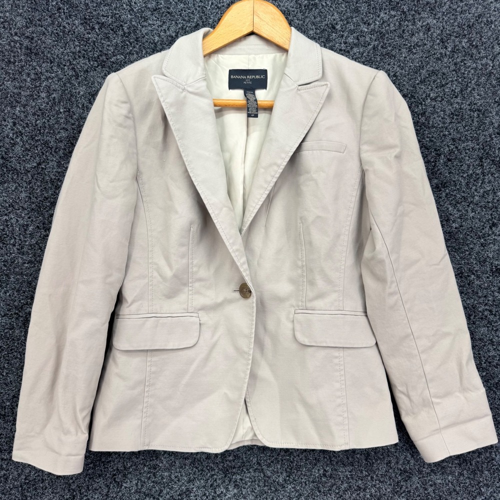 Banana Republic Petite Beige Stretch Cotton Single Button Blazer Jacket 4P